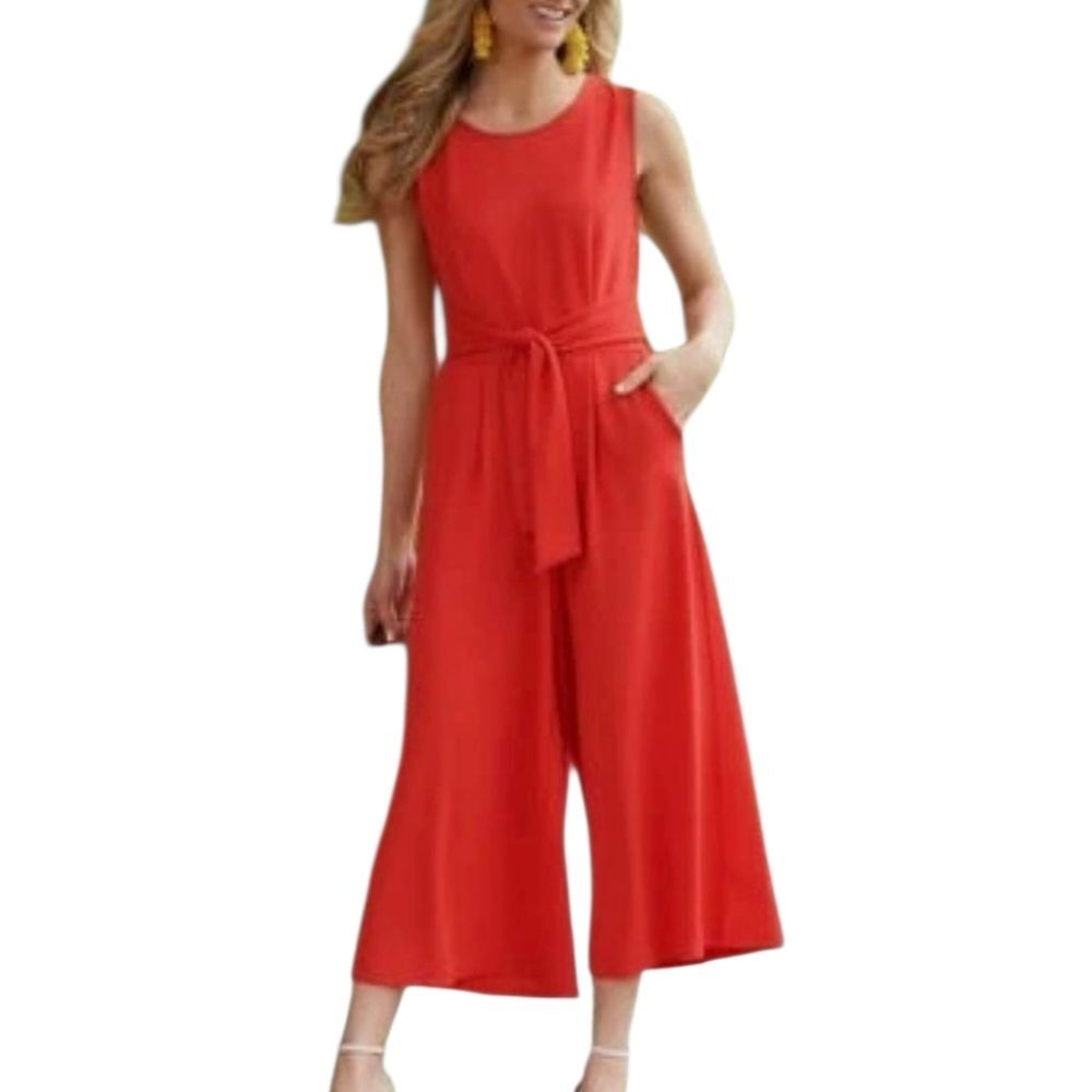 Du Jour Coral Wide Leg Cropped Romper Jumpsuit